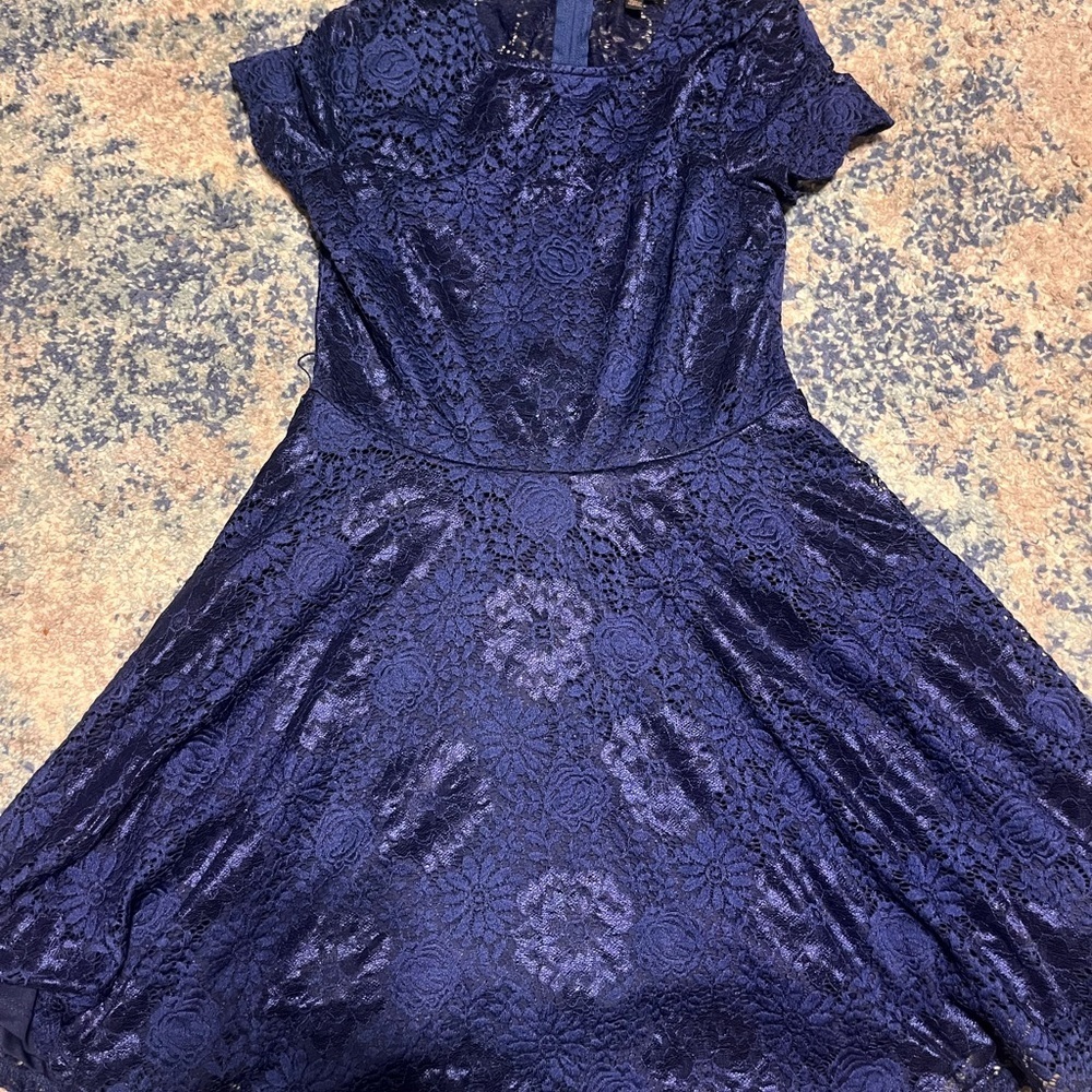 Jodi Kristopher Navy Lace Fit & Flare Dress - Size 9